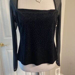 Black Asymmetrical Sequin Blouse